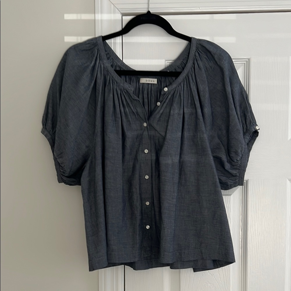 Doen Gray Puff Sleeve Boxy Blouse
